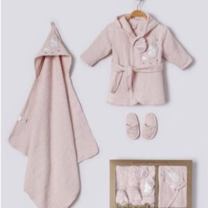 BABY BATH ROBE SET PINK